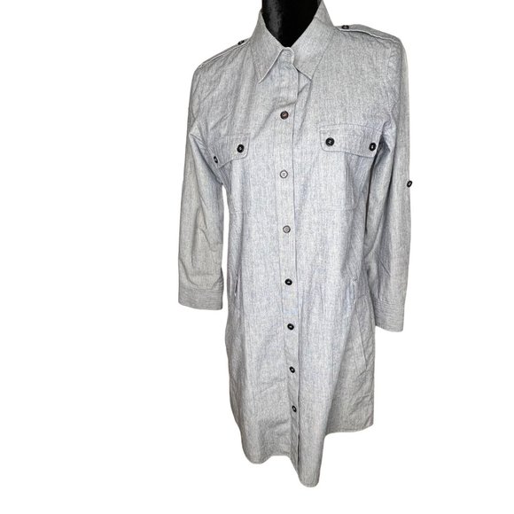 Theory Chambray Deja Shipwreck Grey Shirt Dress Size 8 - Picture 3 of 15